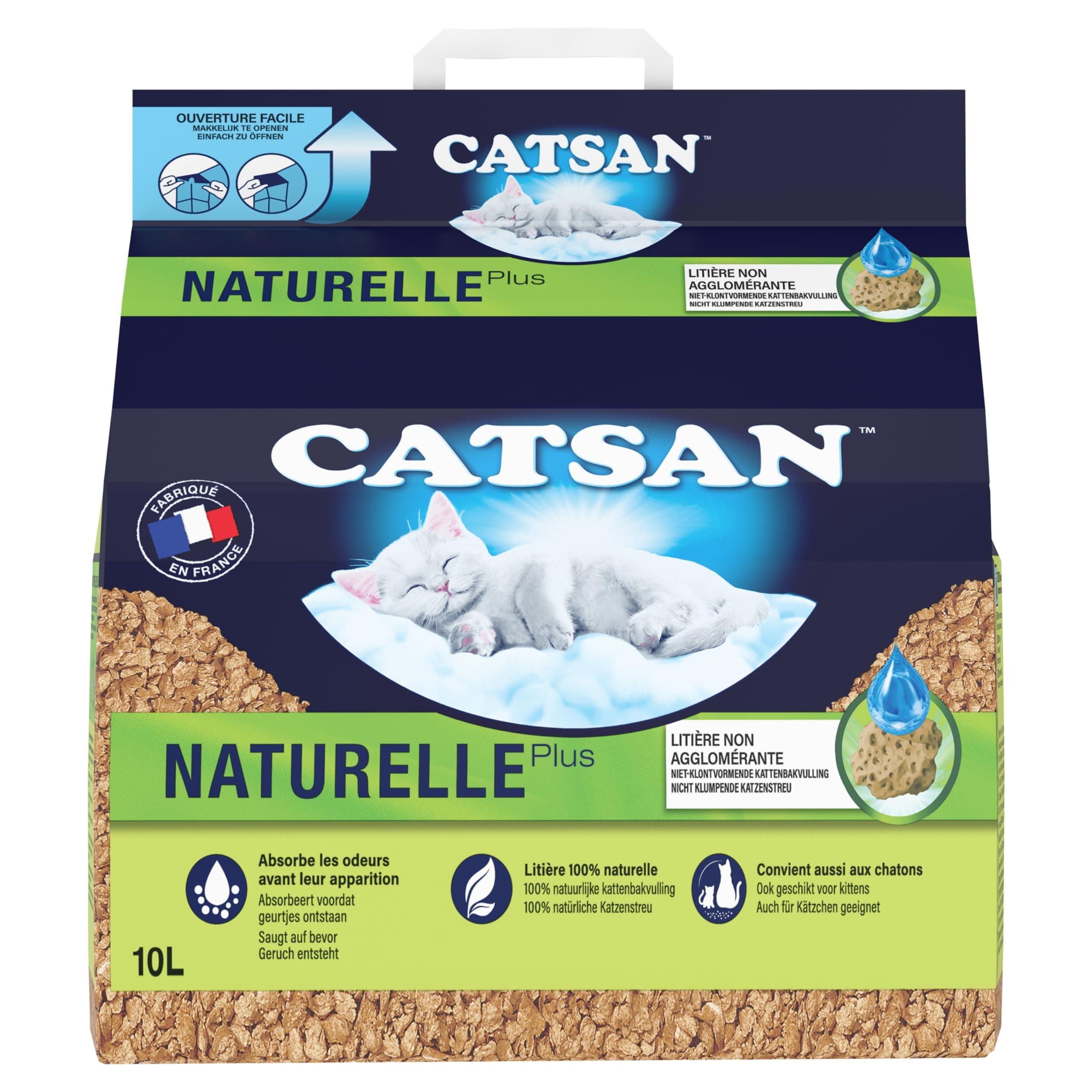 CATSAN Naturelle Plus - Litière Végétale Non-Agglomérante Pour Chat - Sac de 10L, 100% Compostable - Écocéane