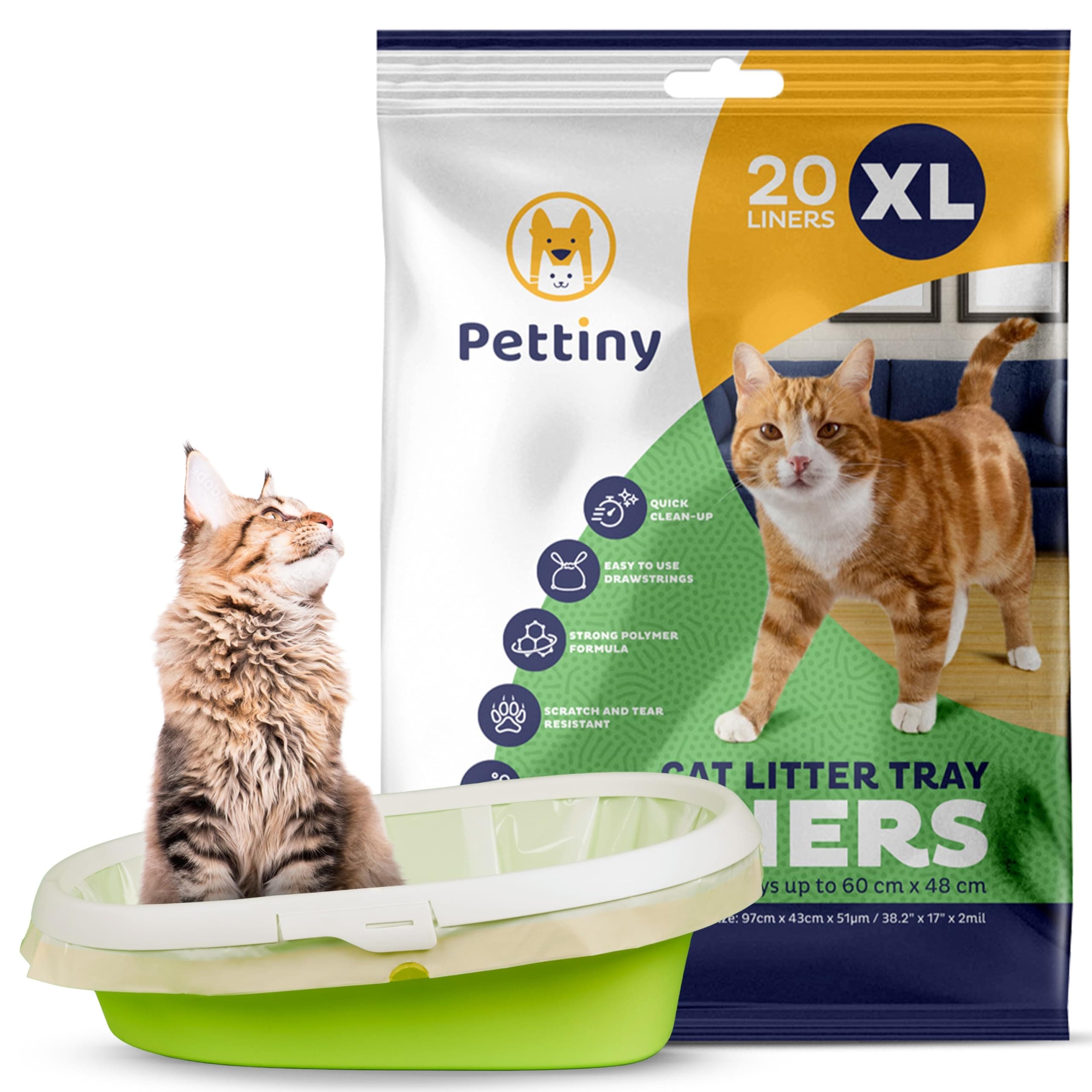 Pettiny 20 Sacs XL à Litière pour Chat | Résistants aux Griffures | Grande Taille | Bac à Litière | 20 Sacs XL | Grande