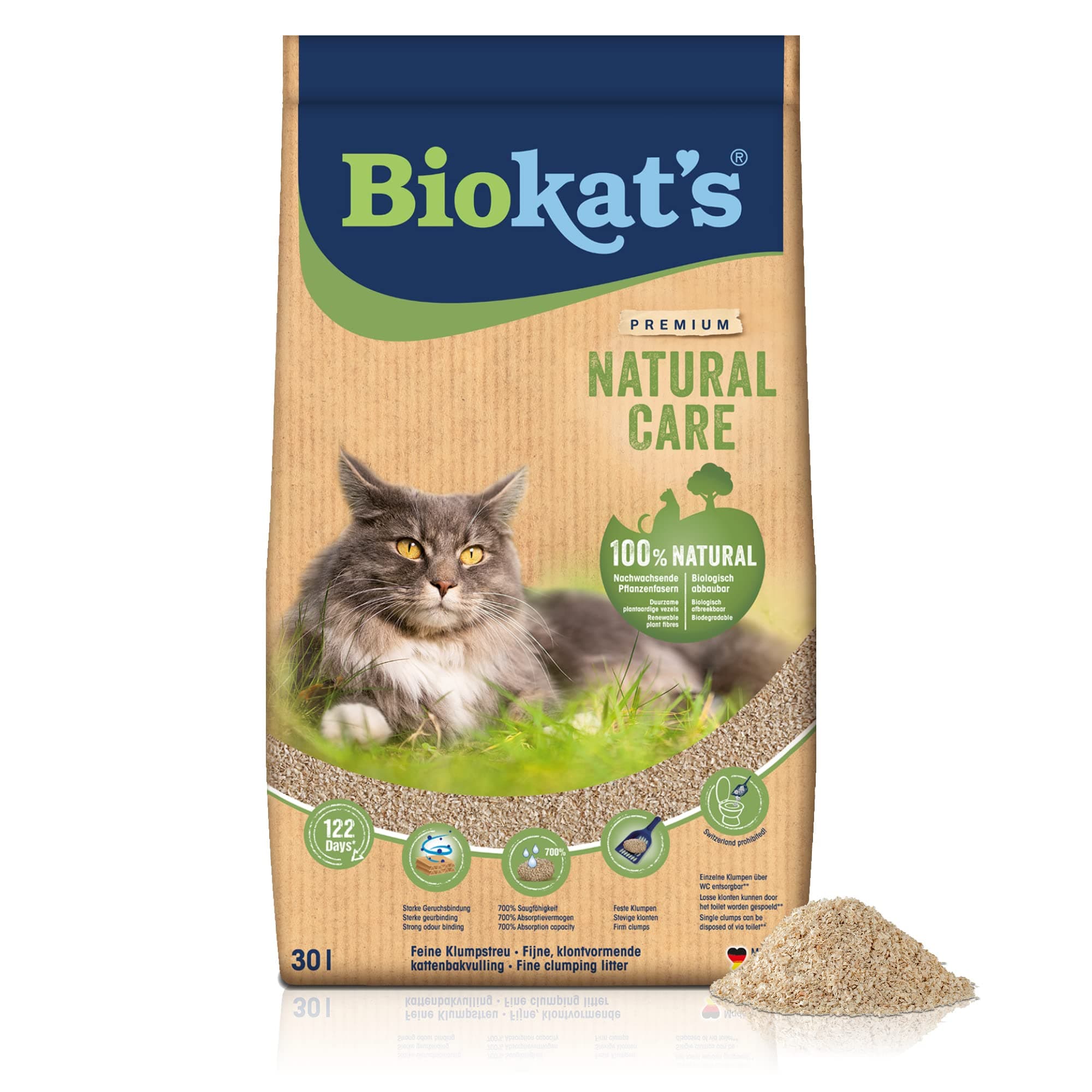 Biokat's Litière Naturelle Agglomérante Fine Pour Chat - Fibres Végétales Renouvelables et Compostables - 30 L - Litière