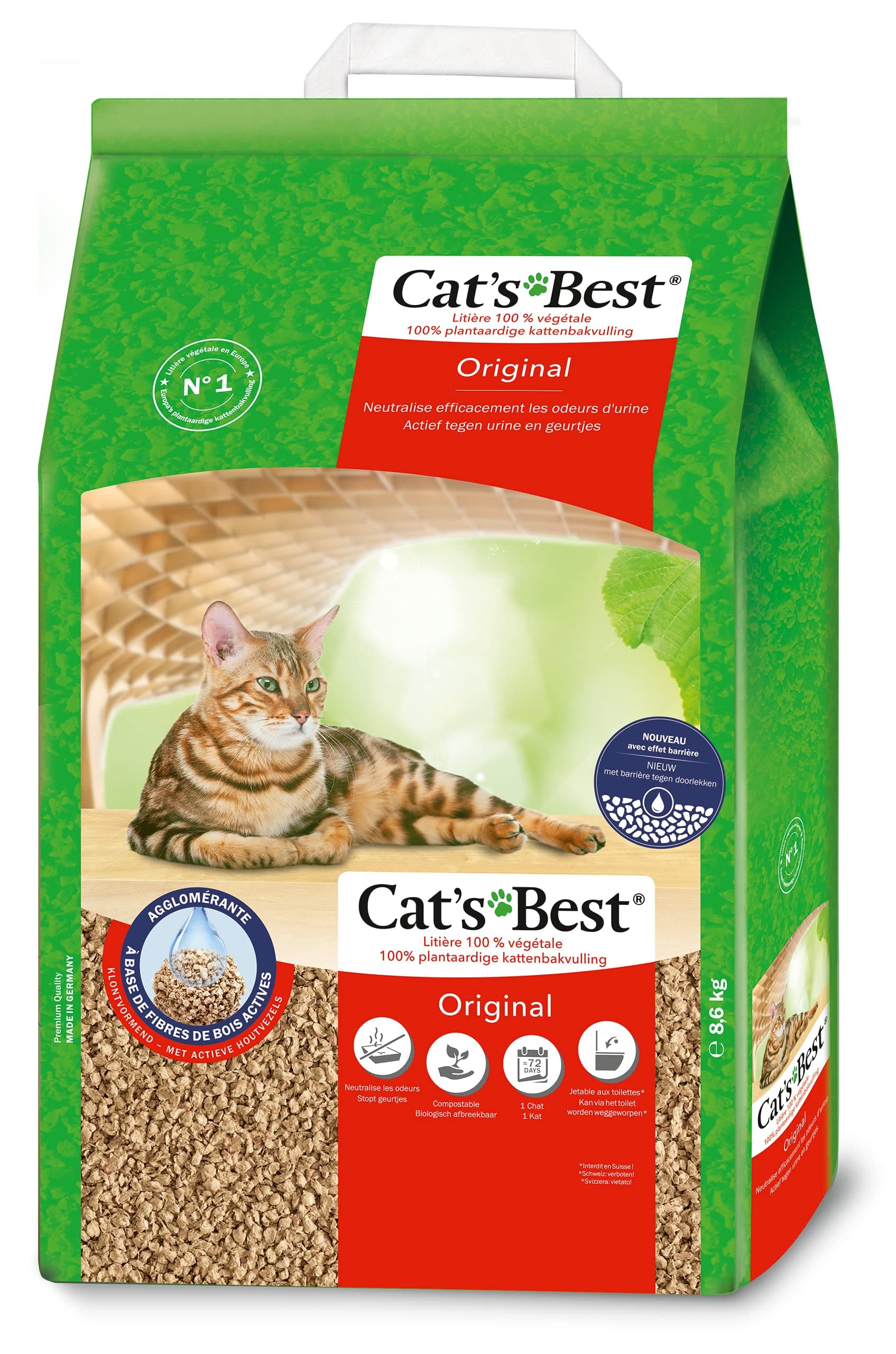 Cat's Best Original 8,6 Kg / 20L - Alimentation pour chats - Adapté aux chats adults - Parfaite pour la croissance et le