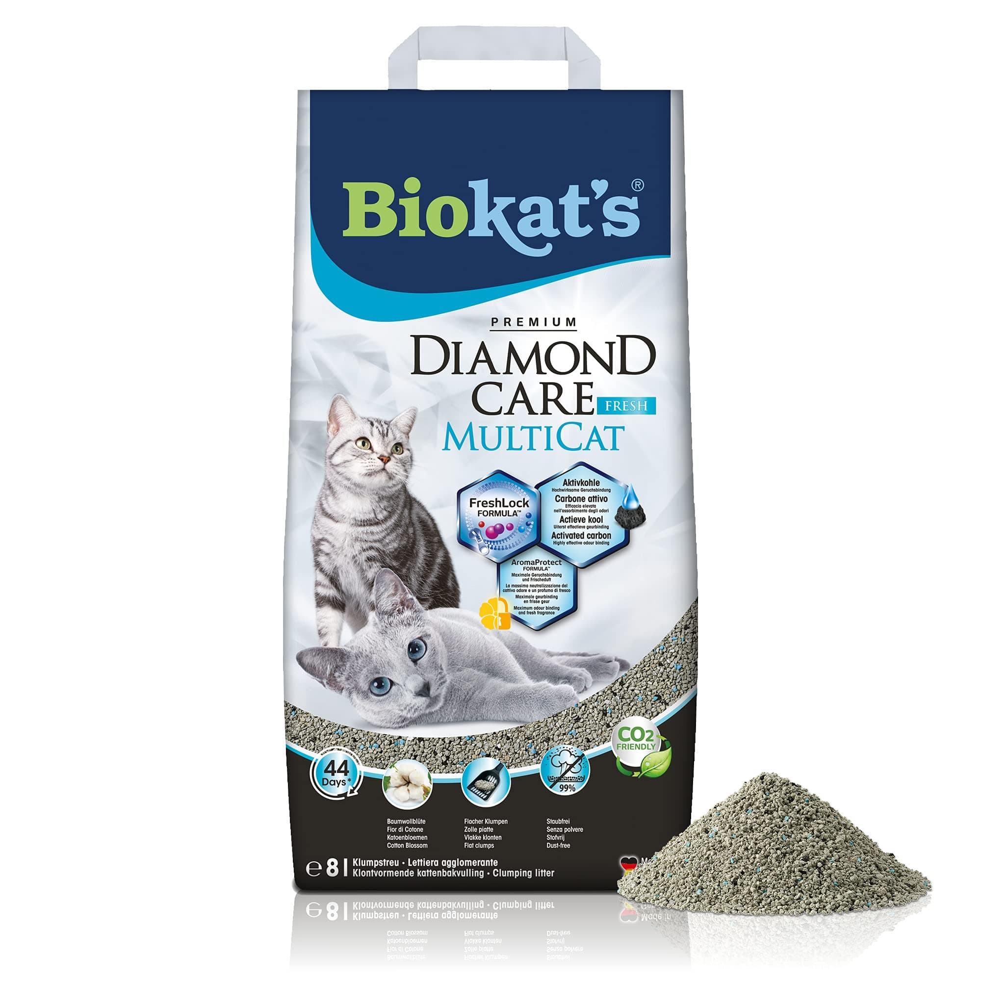 Litière fine à charbon actif Biokat Diamond Care Multicat Fresh - 1 sac