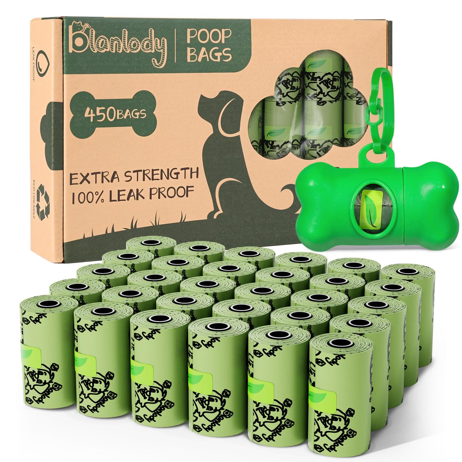 Sac à déjections canines Blanlody - Épais, Résistants et Étanches - Pour Chiens - Pratique avec Distributeur - Parfum Lé