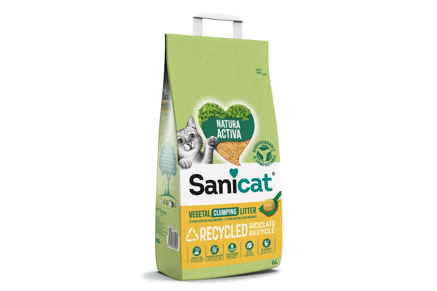 Sanicat | Litière végétale agglomérante Natura Activa - Absorption supérieure et formation de blocs solides | Convient a