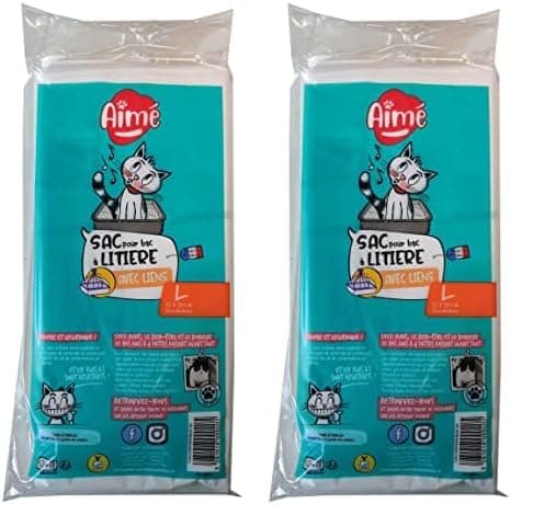 Sacs Litière Aimé x12 Format Universel 55x39 cm Pour Chat | Sacs Hygièniques avec Poignées Refermables | Lot de 2