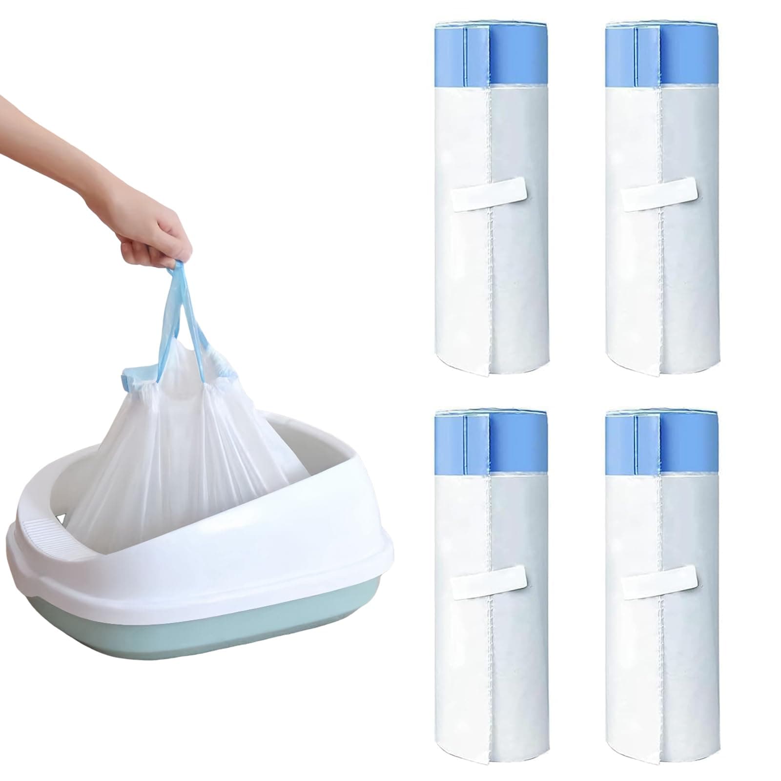 RMAN Lot de 60 Sacs Litière Chat XXL Durable et Biodégradable pour Grande Bac Litière, Sac à Litière avec Cordon de Serr