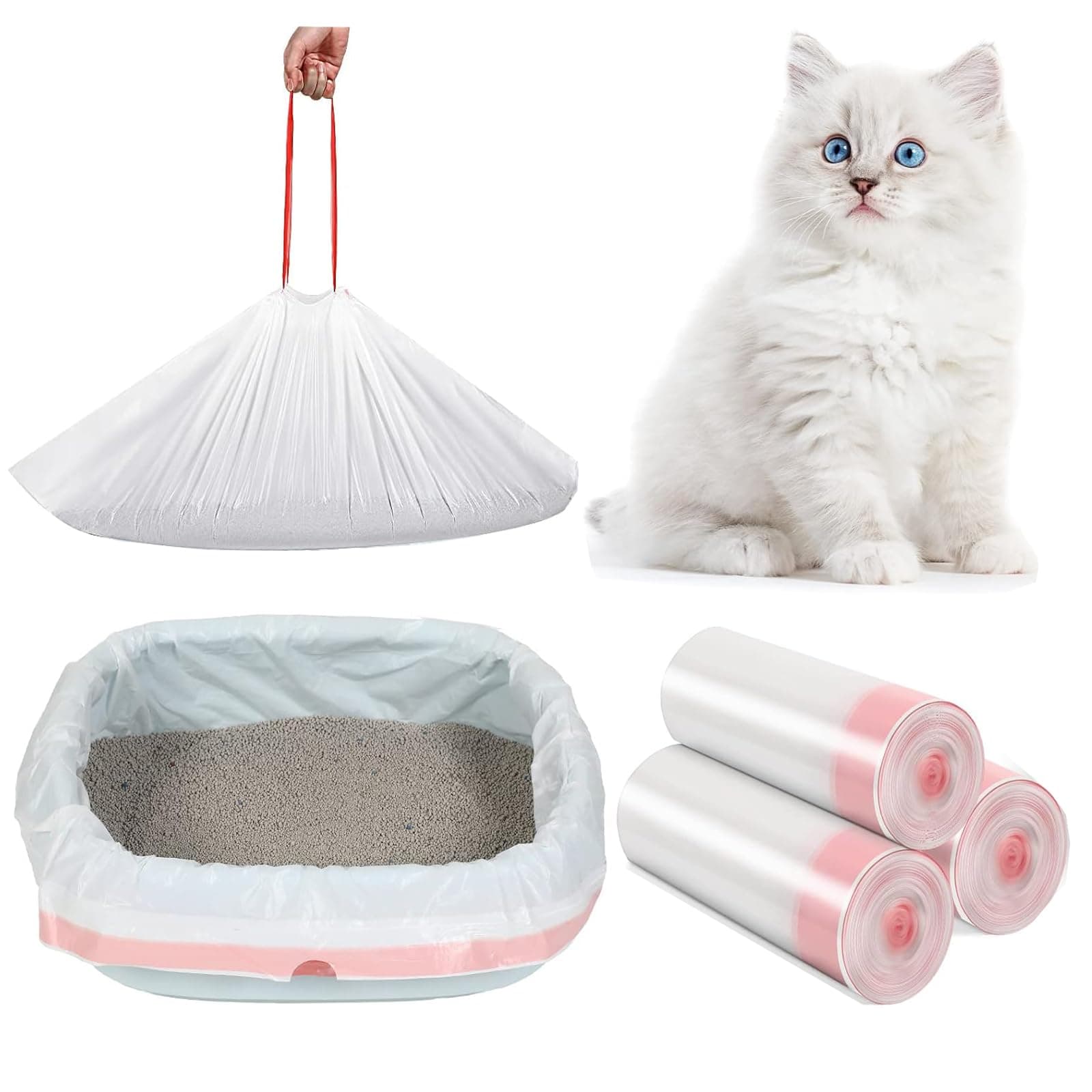 Sacs à Litière XXL pour Chat 10kg Hygiéniques Anti-Déchirure 115x45cm Matériau Résistant Griffes Cordons