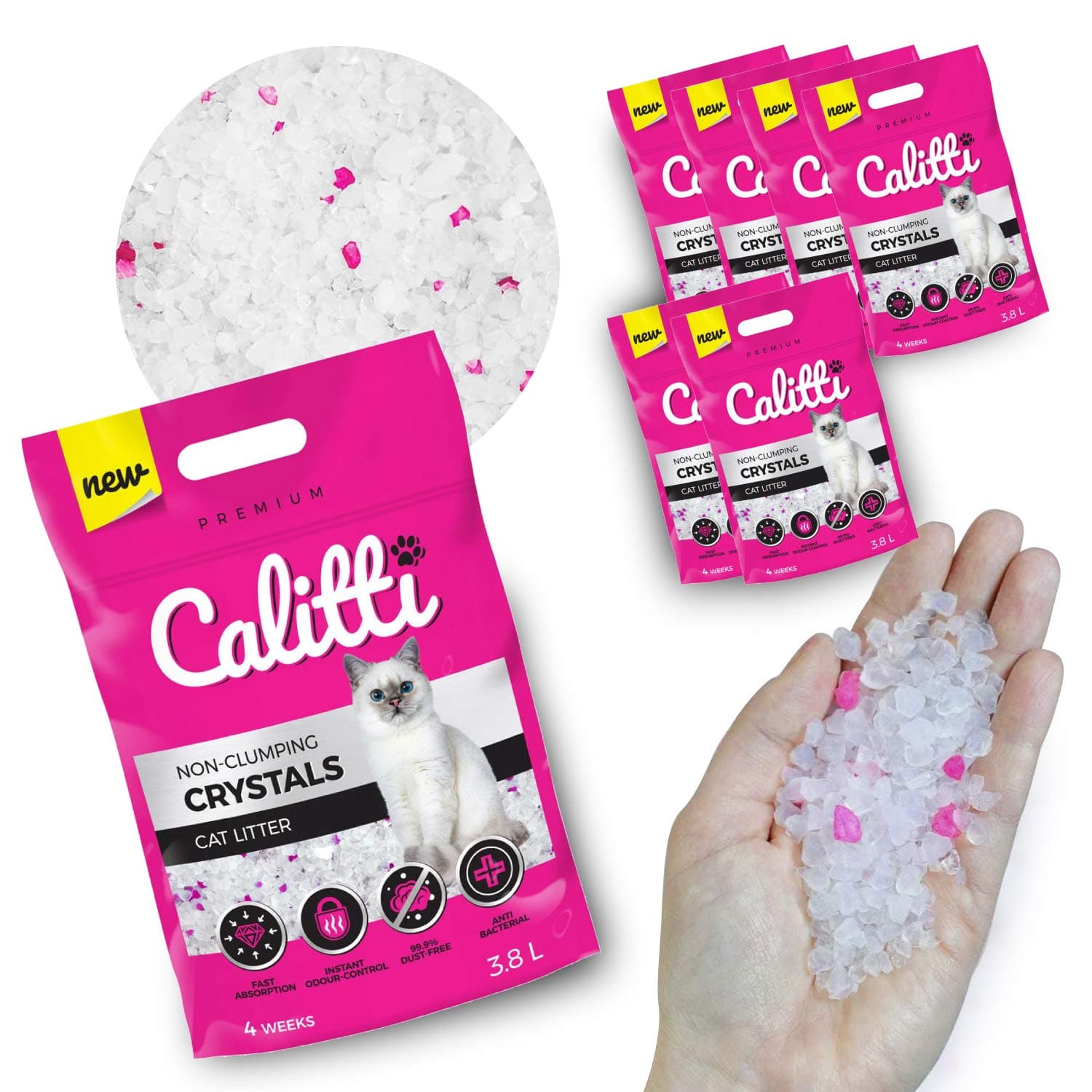 Calitti - Litière pour chat en silicate Premium Crystals | Sable antibactérien pour chat | Adoctriné et sûre pour tous l