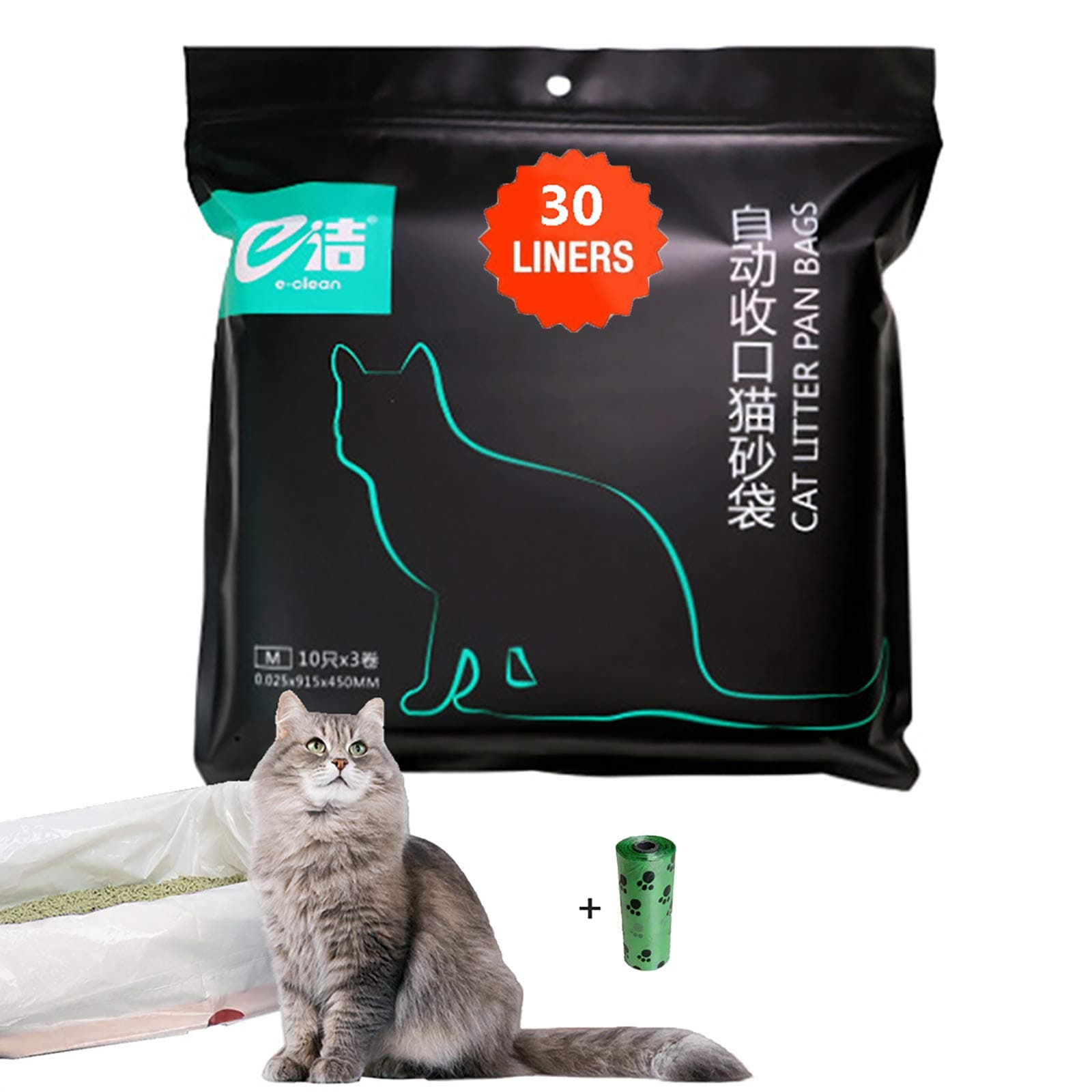 Moliwen 1 emballage de 30 Sacs à Litière pour Chat, avec Poignées et Grande Capacité, Idéal pour Maison et Bord de Pisci