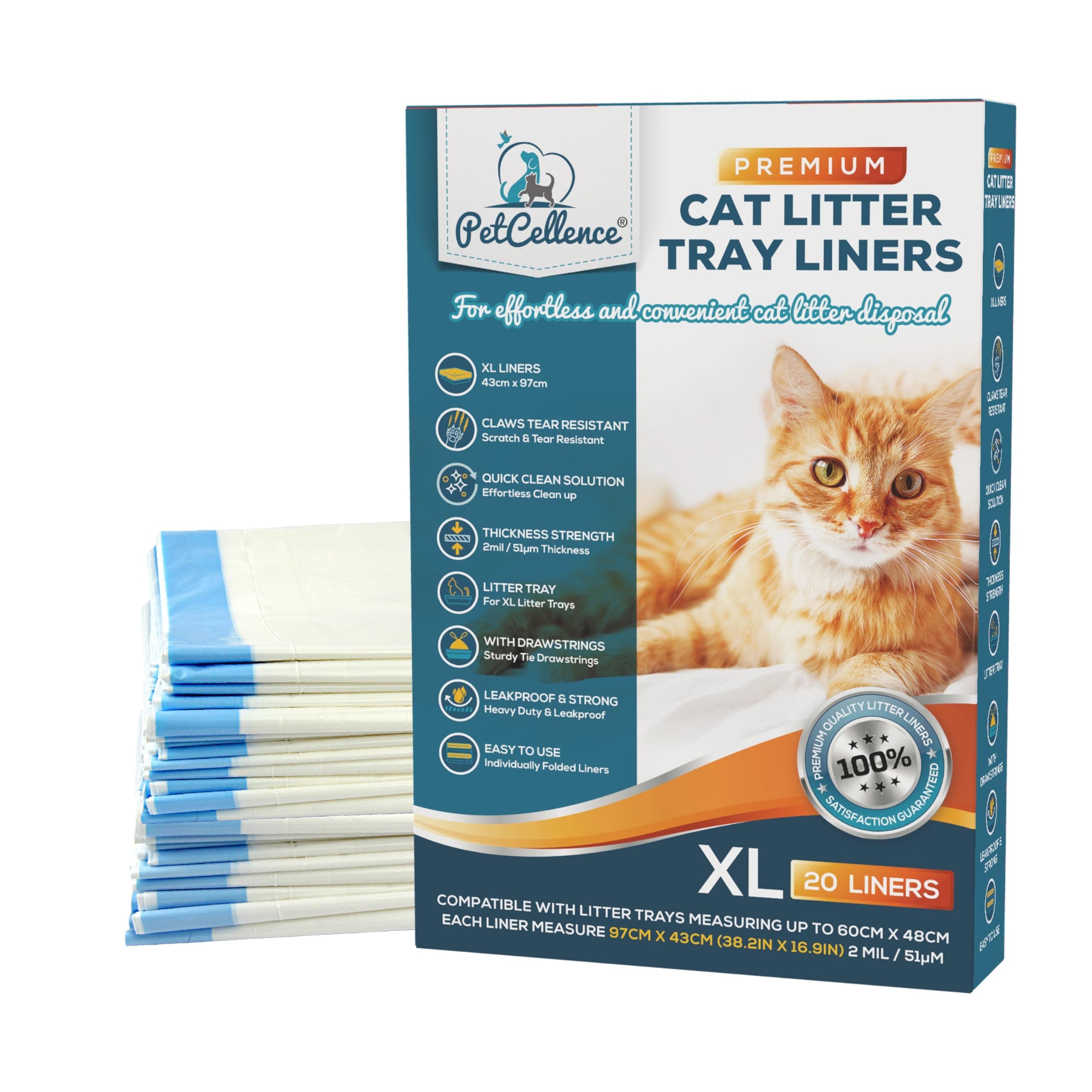 PetCellence 20 Sac Litière Chat XL Résistant aux Rayures | Pour chats | Poubelle Litière Chat Élaguant | Taille 97 cm x